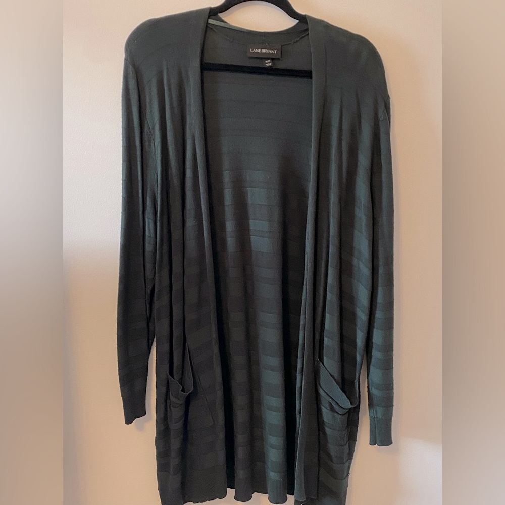 Lane Bryant Long Cardigan - green strips 18/20